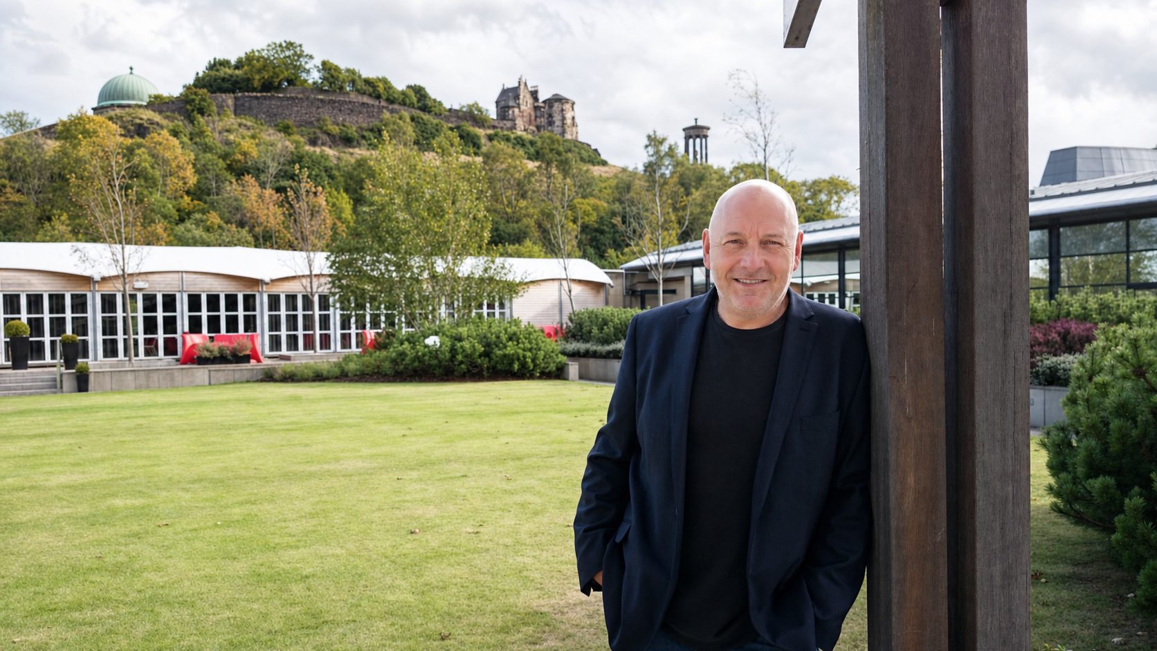 David Lilley, author of Splendid Life, photographed in Edinburgh with Calton Hill in the background.
